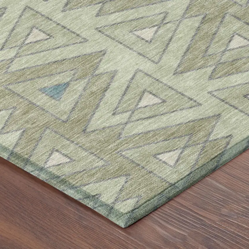 Green And Sage Geometric Washable Indoor Outdoor Area Rug Photo 5