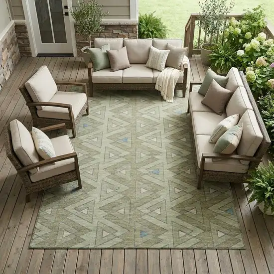 Green And Sage Geometric Washable Indoor Outdoor Area Rug Photo 1