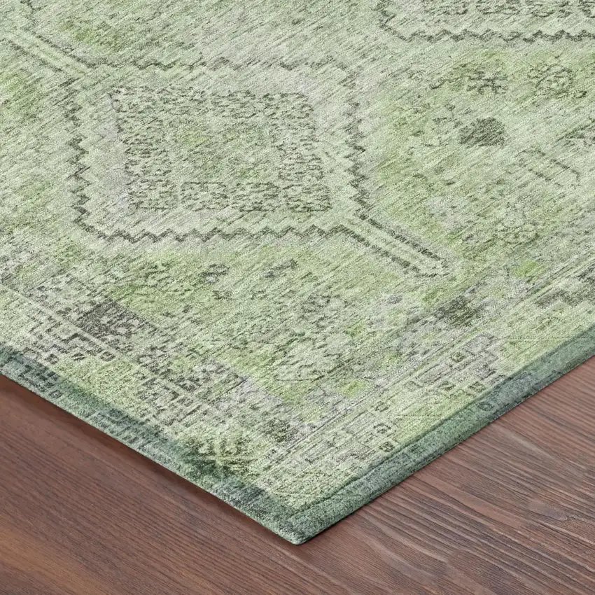 Green And Sage Geometric Washable Indoor Outdoor Area Rug Photo 5