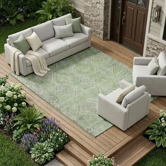 Green And Sage Geometric Washable Indoor Outdoor Area Rug Photo 1