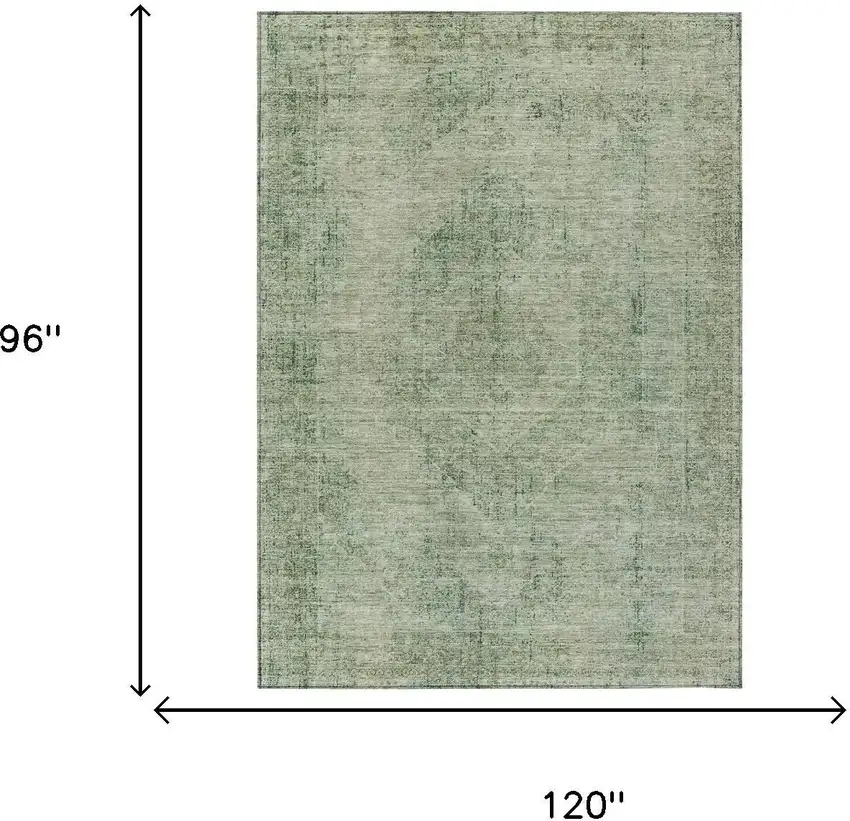 Green And Sage Oriental Washable Indoor Outdoor Area Rug Photo 6