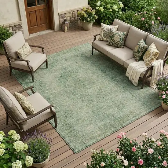 Green And Sage Oriental Washable Indoor Outdoor Area Rug Photo 1