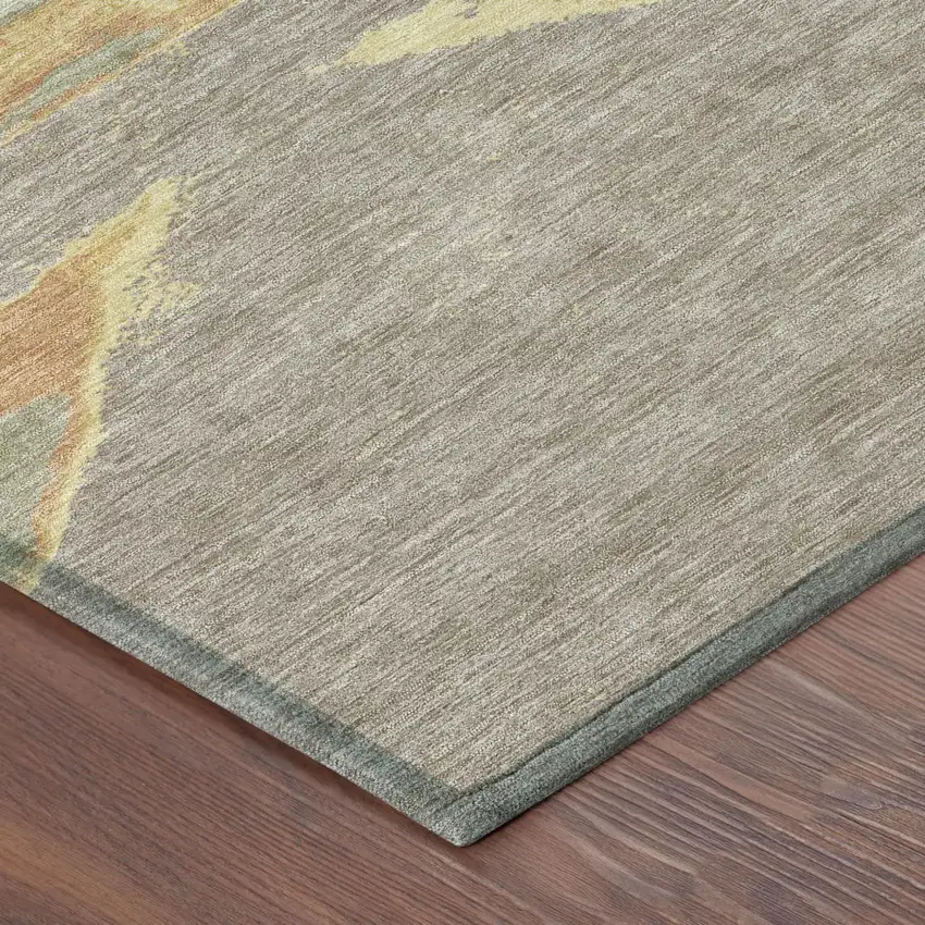 Green And Sage Round Abstract Washable Indoor Outdoor Area Rug Photo 4