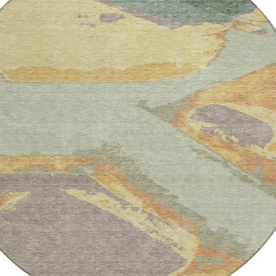 Green And Sage Round Abstract Washable Indoor Outdoor Area Rug Photo 3