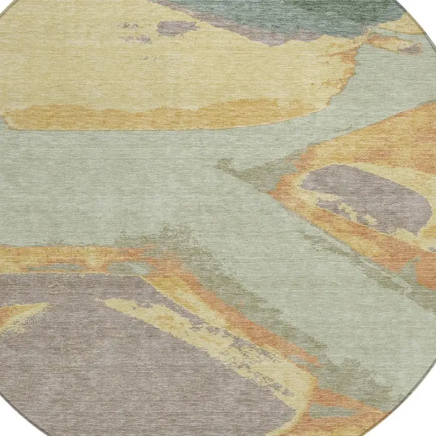 Green And Sage Round Abstract Washable Indoor Outdoor Area Rug Photo 3
