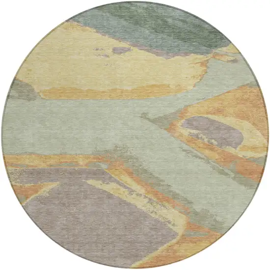 Green And Sage Round Abstract Washable Indoor Outdoor Area Rug Photo 1