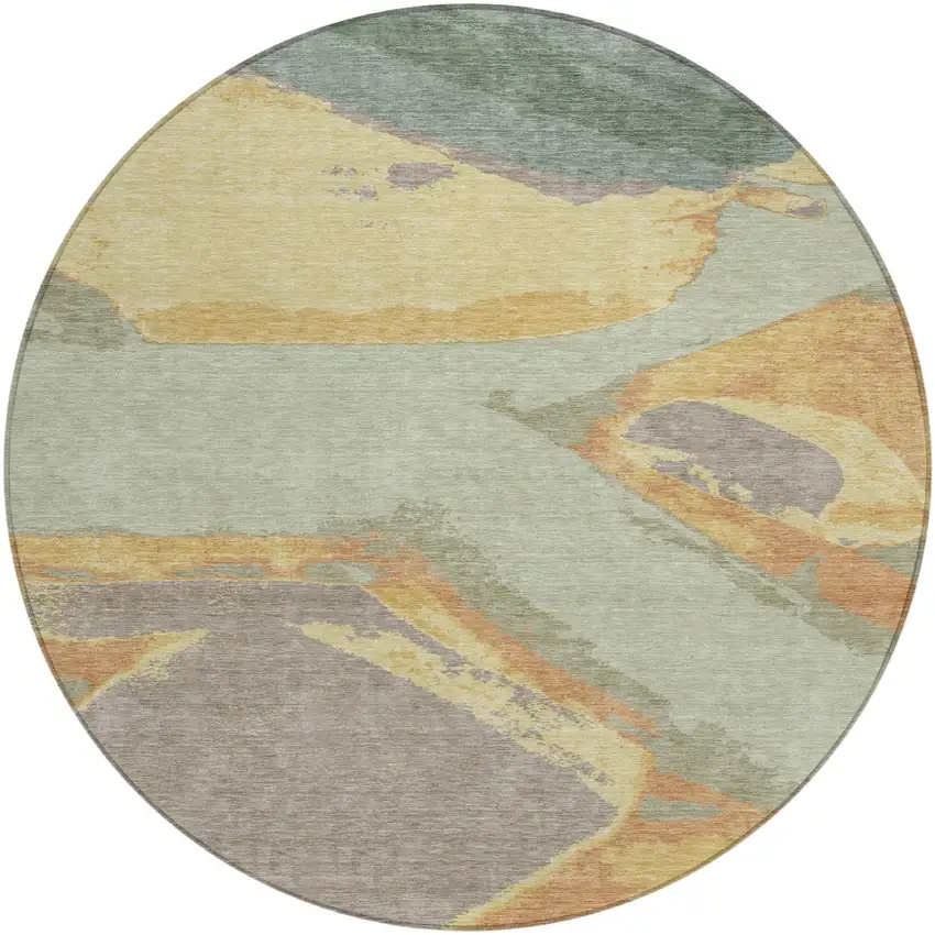 Green And Sage Round Abstract Washable Indoor Outdoor Area Rug Photo 1