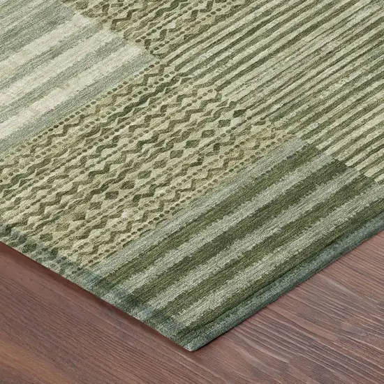 Green And Sage Striped Washable Indoor Outdoor Area Rug Photo 5