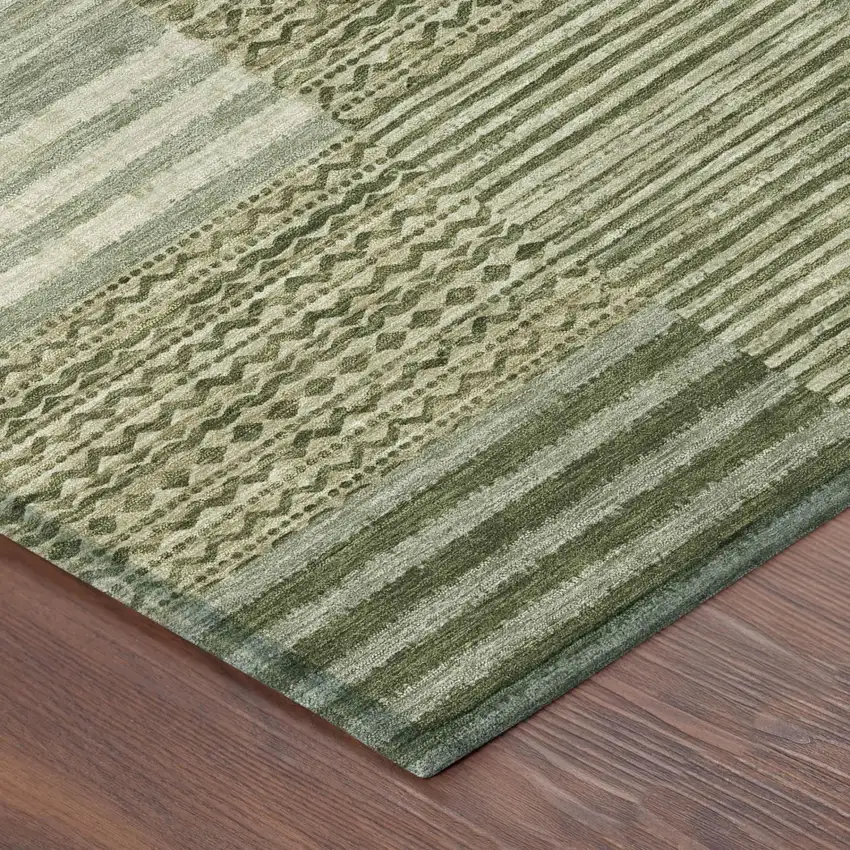 Green And Sage Striped Washable Indoor Outdoor Area Rug Photo 5