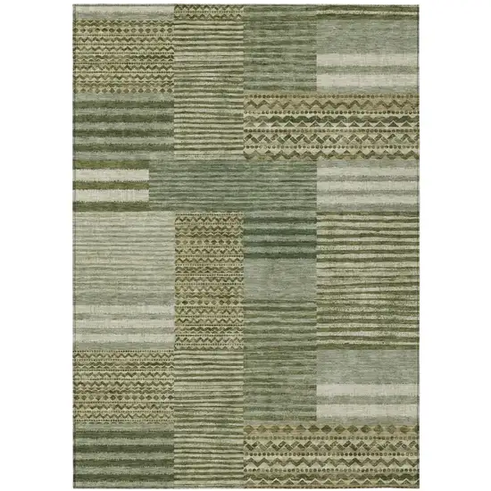 Green And Sage Striped Washable Indoor Outdoor Area Rug Photo 2