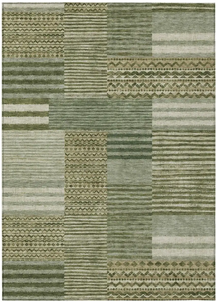 Green And Sage Striped Washable Indoor Outdoor Area Rug Photo 2