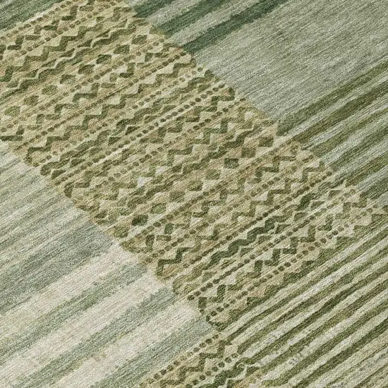 Green And Sage Striped Washable Indoor Outdoor Area Rug Photo 6