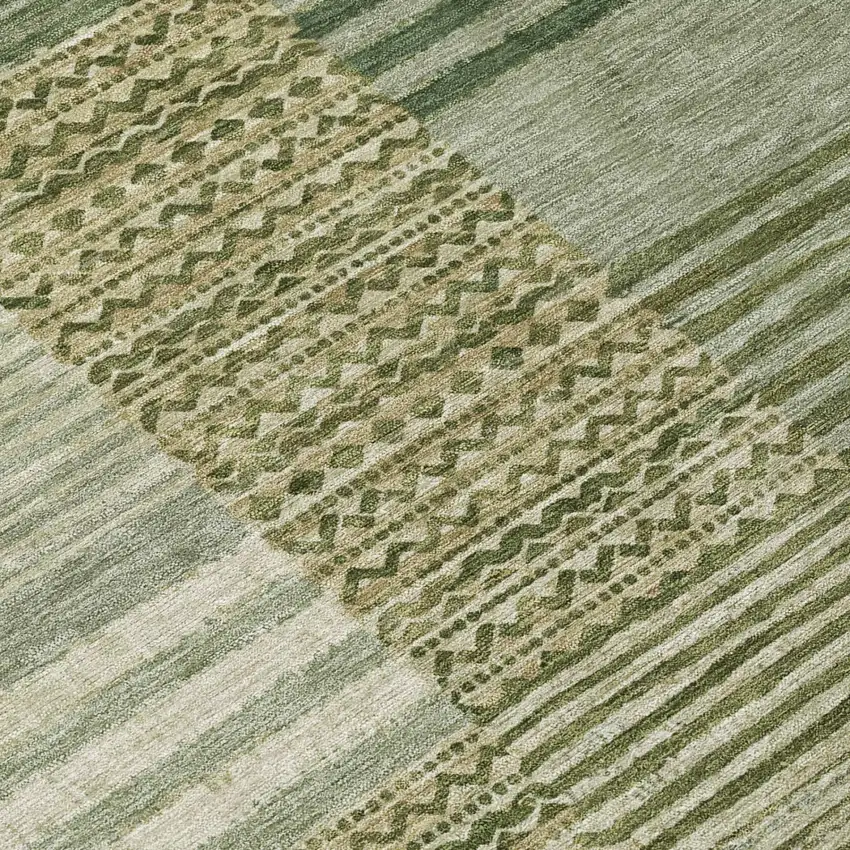 Green And Sage Striped Washable Indoor Outdoor Area Rug Photo 6