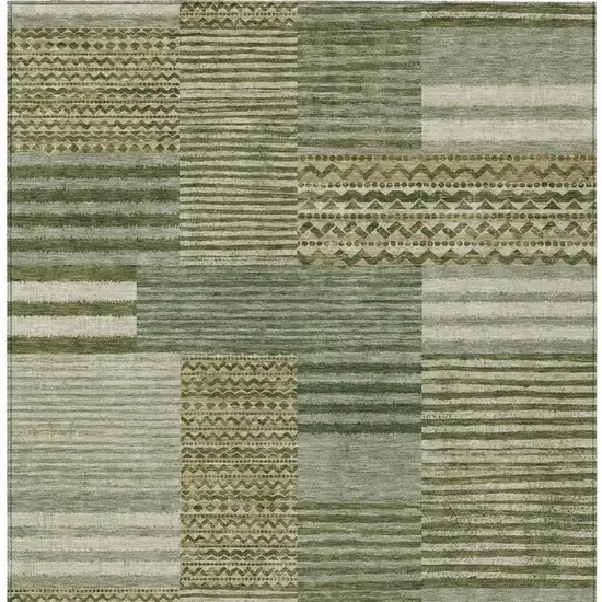 Green And Sage Striped Washable Indoor Outdoor Area Rug Photo 4