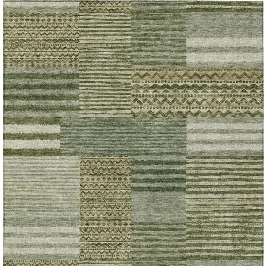 Green And Sage Striped Washable Indoor Outdoor Area Rug Photo 4