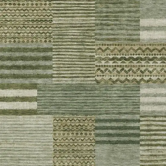 Green And Sage Striped Washable Indoor Outdoor Area Rug Photo 3