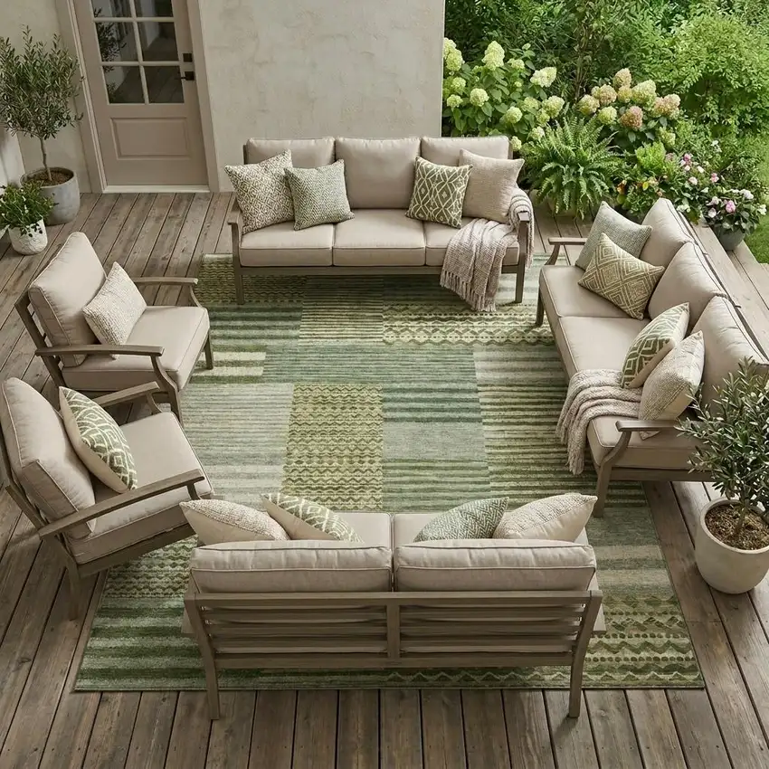 Green And Sage Striped Washable Indoor Outdoor Area Rug Photo 1
