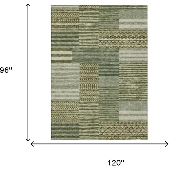 Green And Sage Striped Washable Indoor Outdoor Area Rug Photo 6