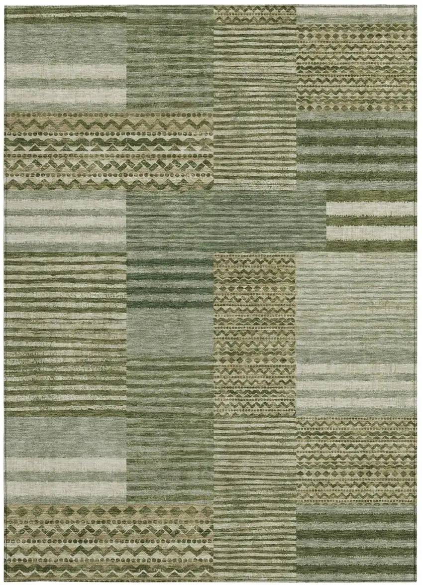 Green And Sage Striped Washable Indoor Outdoor Area Rug Photo 3