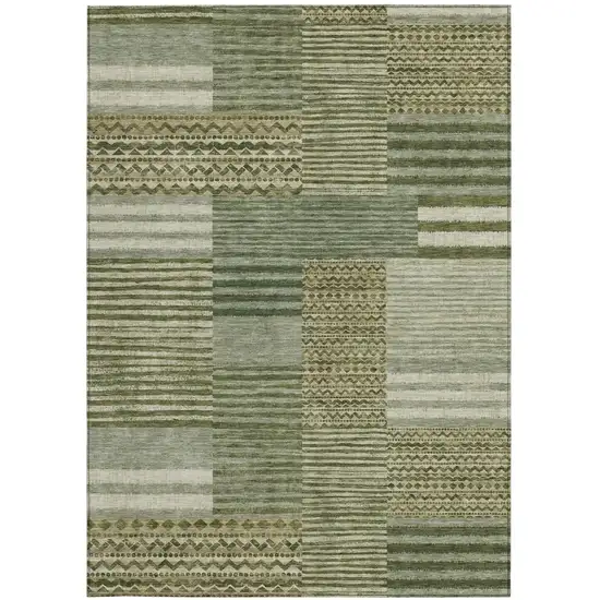 Green And Sage Striped Washable Indoor Outdoor Area Rug Photo 3