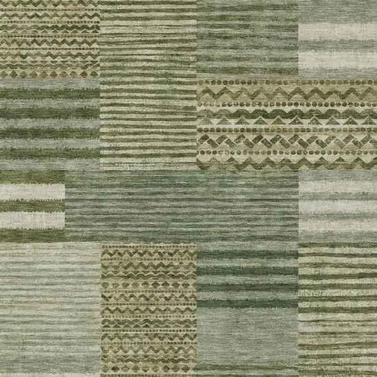 Green And Sage Striped Washable Indoor Outdoor Area Rug Photo 3
