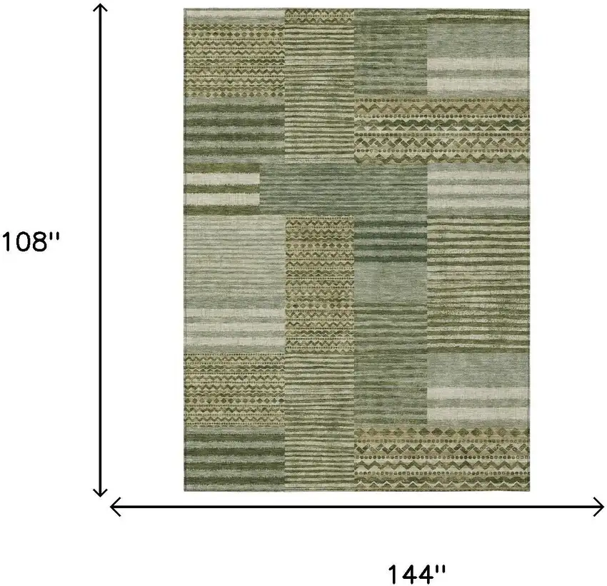 Green And Sage Striped Washable Indoor Outdoor Area Rug Photo 7