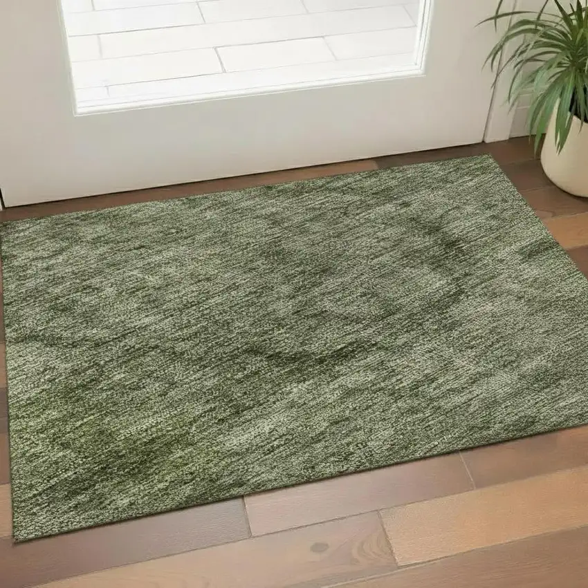 Green And Silver Abstract Washable Area Rug With UV Protection Photo 2