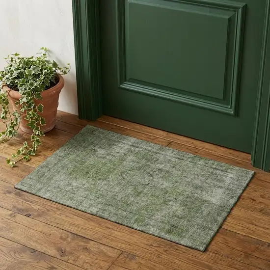 Green And Silver Abstract Washable Area Rug With UV Protection Photo 1