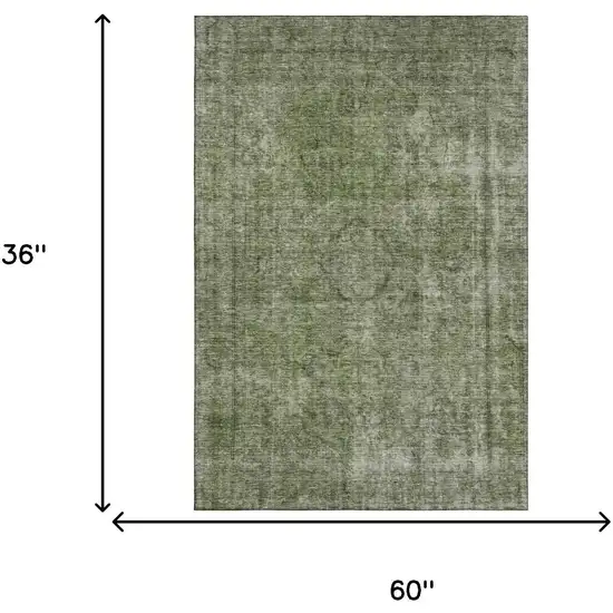 Green And Silver Abstract Washable Area Rug With UV Protection Photo 7