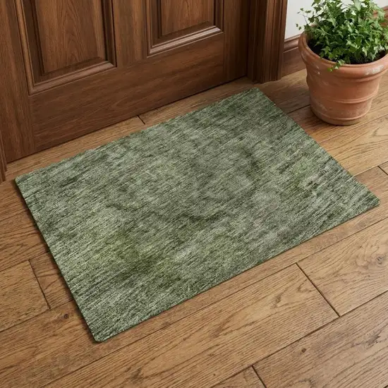Green And Silver Abstract Washable Area Rug With UV Protection Photo 1