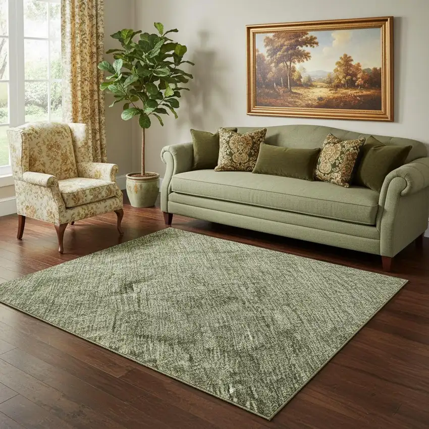 Green And Silver Abstract Washable Area Rug With UV Protection Photo 2