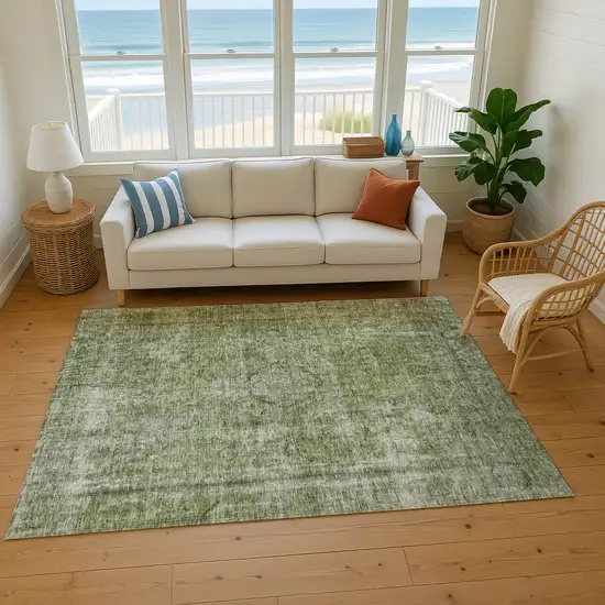 Green And Silver Abstract Washable Area Rug With UV Protection Photo 3