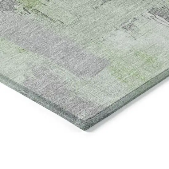 Green And Silver Abstract Washable Indoor Outdoor Area Rug Photo 9