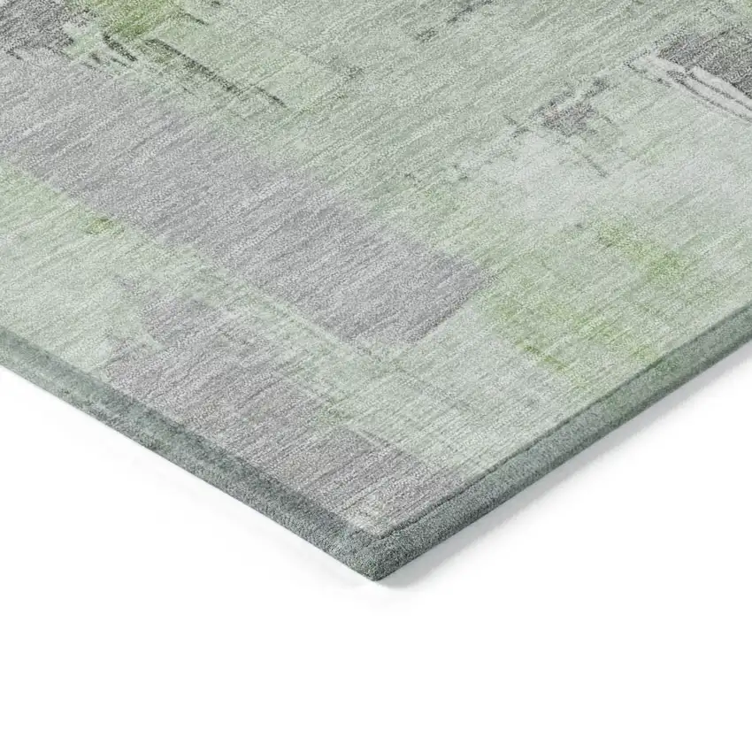 Green And Silver Abstract Washable Indoor Outdoor Area Rug Photo 9