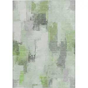 Photo of Green And Silver Abstract Washable Indoor Outdoor Area Rug