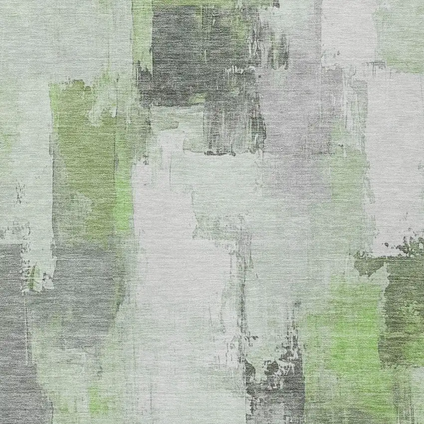 Green And Silver Abstract Washable Indoor Outdoor Area Rug Photo 4