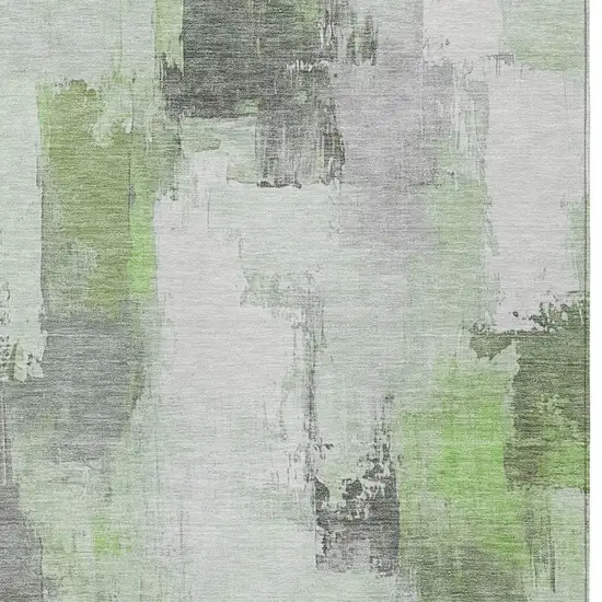 Green And Silver Abstract Washable Indoor Outdoor Area Rug Photo 4