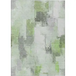 Photo of Green And Silver Abstract Washable Indoor Outdoor Area Rug