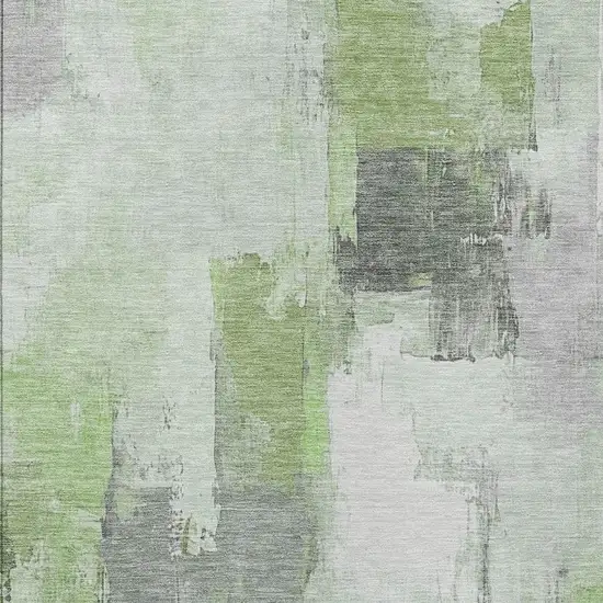Green And Silver Abstract Washable Indoor Outdoor Area Rug Photo 4