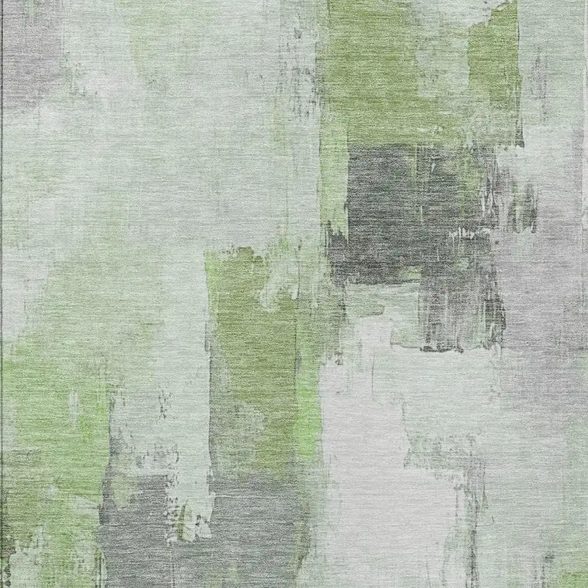 Green And Silver Abstract Washable Indoor Outdoor Area Rug Photo 4