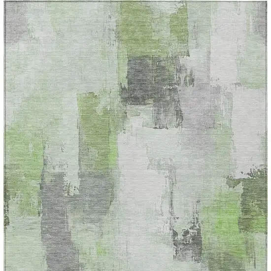 Green And Silver Abstract Washable Indoor Outdoor Area Rug Photo 9