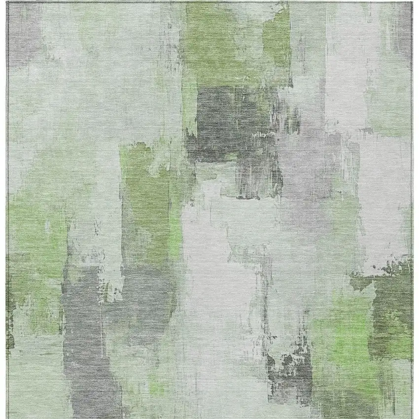 Green And Silver Abstract Washable Indoor Outdoor Area Rug Photo 9