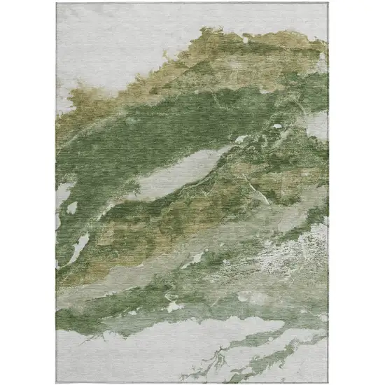 Green And Silver Abstract Washable Indoor Outdoor Area Rug Photo 8