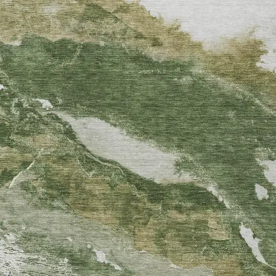 Green And Silver Abstract Washable Indoor Outdoor Area Rug Photo 1