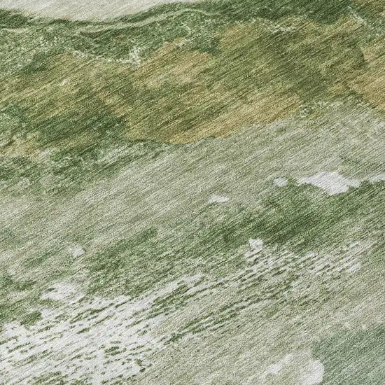Green And Silver Abstract Washable Indoor Outdoor Area Rug Photo 8