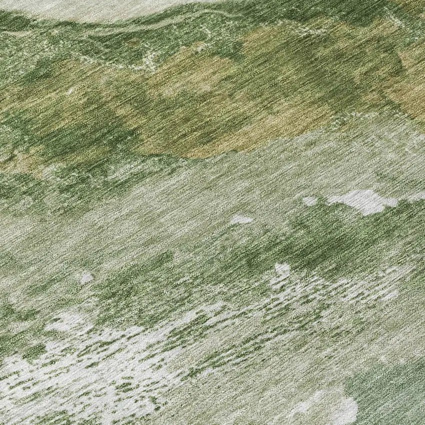 Green And Silver Abstract Washable Indoor Outdoor Area Rug Photo 8