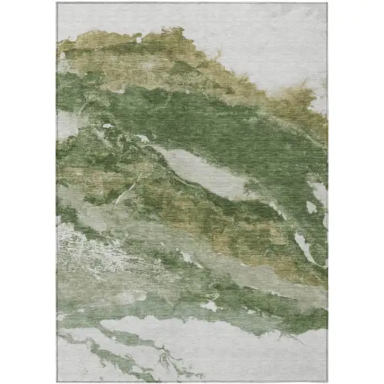 Green And Silver Abstract Washable Indoor Outdoor Area Rug Photo 8