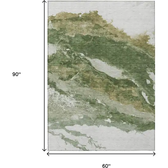 Green And Silver Abstract Washable Indoor Outdoor Area Rug Photo 9