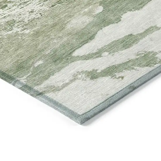 Green And Silver Abstract Washable Indoor Outdoor Area Rug Photo 6