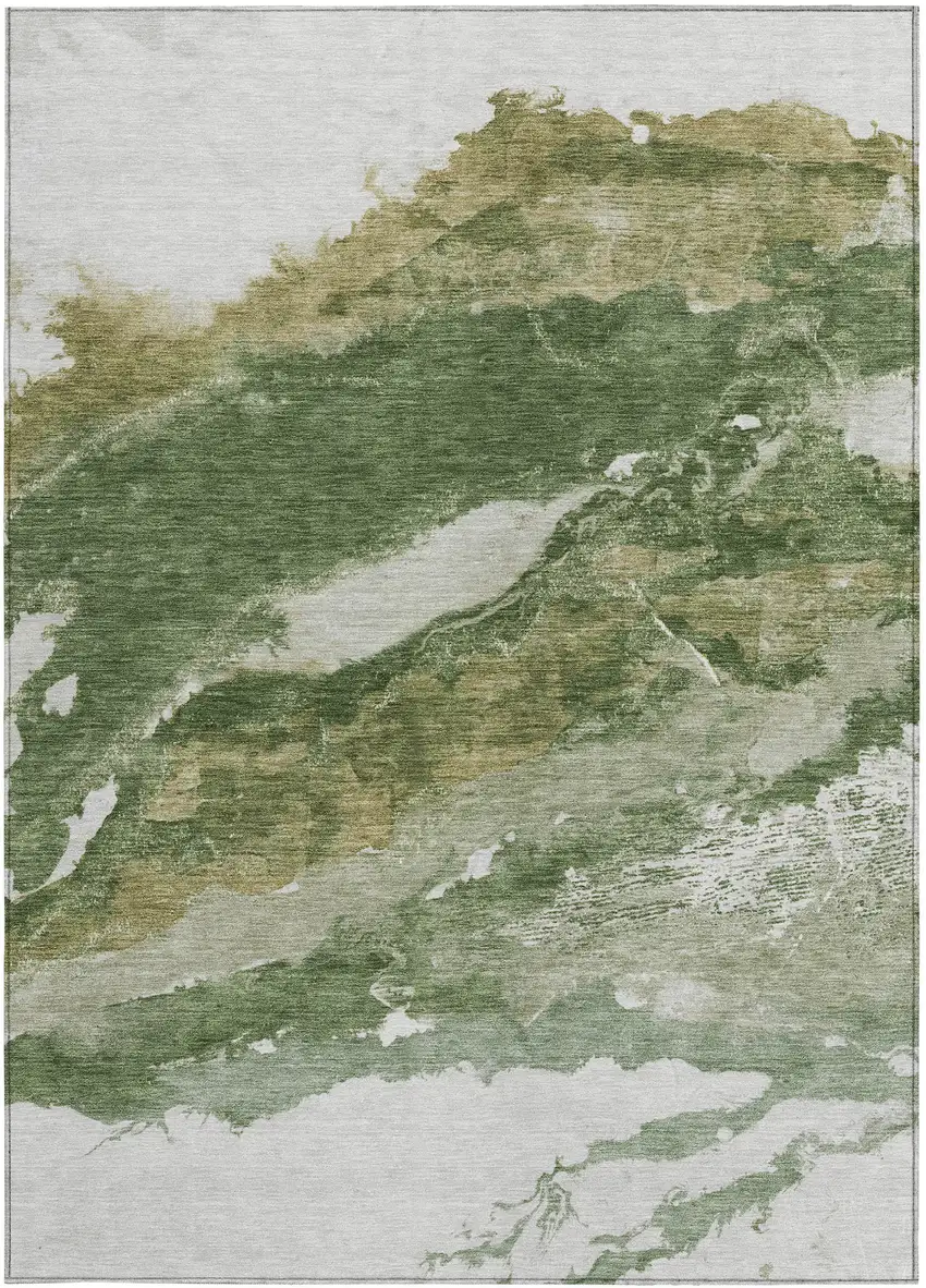 Green And Silver Abstract Washable Indoor Outdoor Area Rug Photo 9